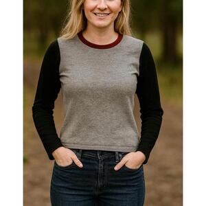 Autumn Cashmere Womens Color Block Crew Neck Sweater Navy Gray Red Size S